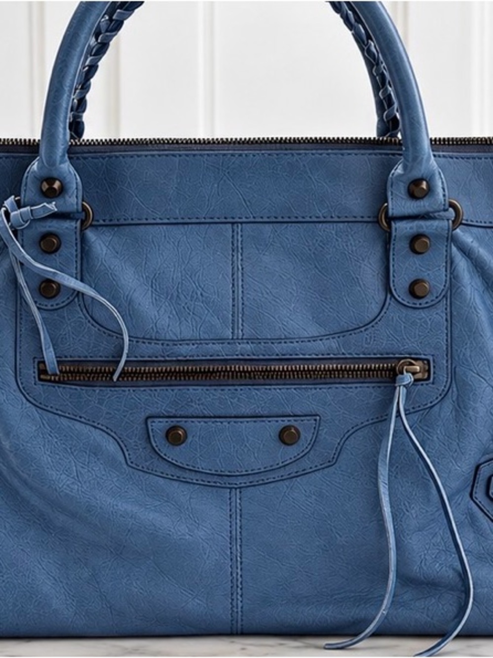 Balenciaga Textured Blue Leather Shoulder Bag